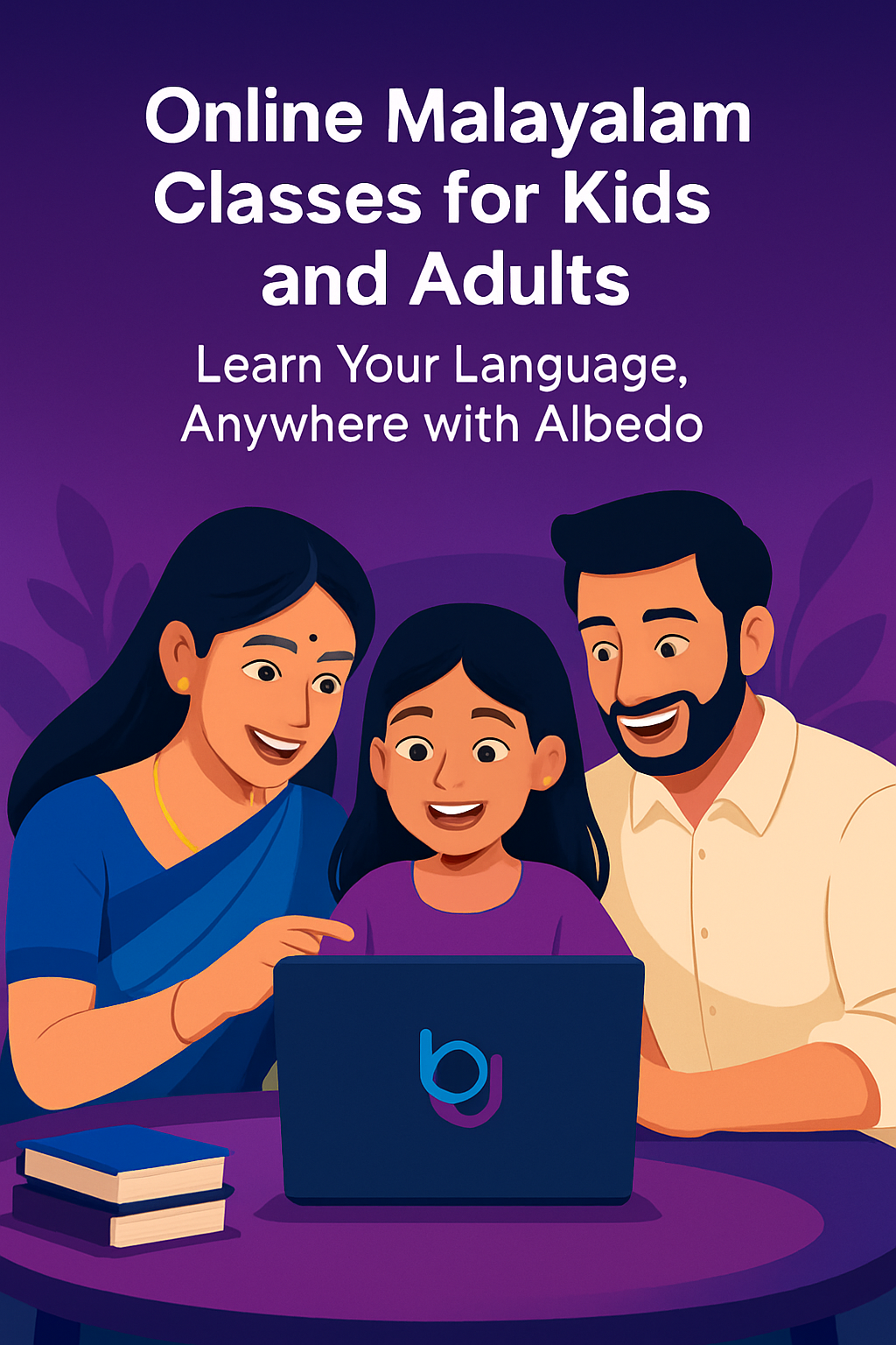 Malayali family learning Malayalam together in an online class with Albedo