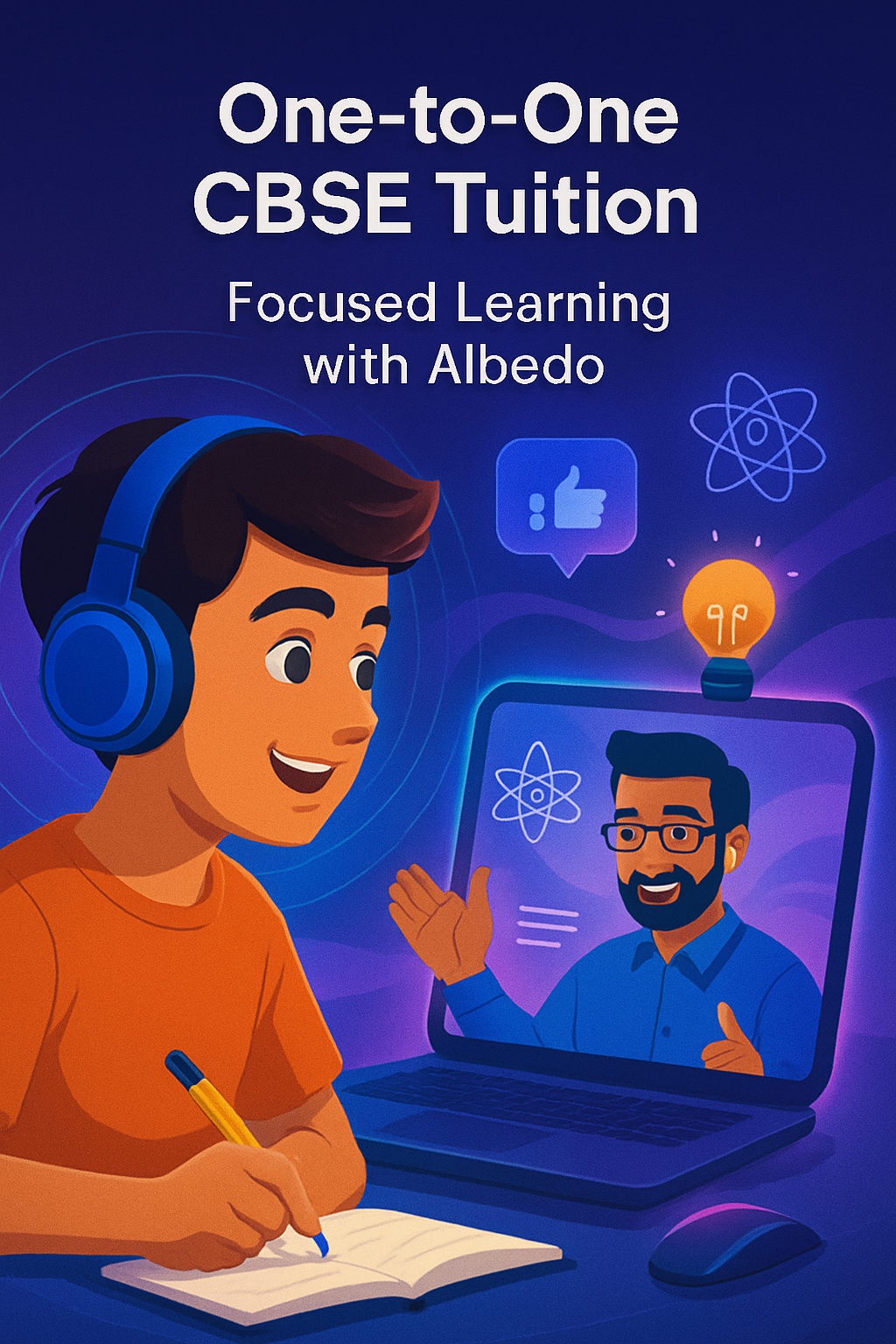 A CBSE student attending a one-to-one online tuition session from home with an Albedo Educator tutor